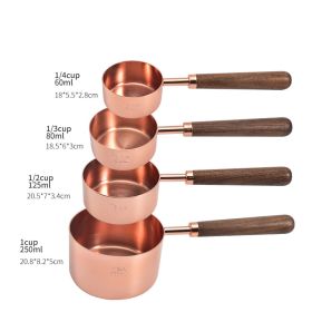 Kitchen Accessories 4Pcs/Set Measuring Cups Spoons Stainless Steel Plated Copper Wooden Handle Cooking Baking Tools (Color: Rose Gold)